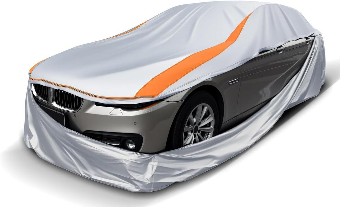Full Enclosed Sliver Car Covers Universal Fit Ford Mustang,Corolla,Civic,C3/C4/C5/C7/C8 Corvette,Jetta,Forte,Model 3,Sentra,Elantra,A4,911,3 Series for Sedan/Coupe/Cabrio Length 177-191 inches