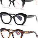 3 Pack Oprah Style Cat Eye Reading Glasses Women, Oversized Anti Blue Light Cateye Readers with Spring Hinges