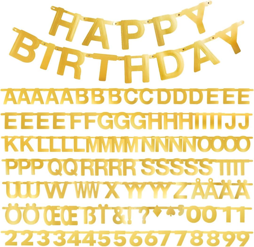 SUNBEAUTY 146 Pcs Gold DIY Make Your Own Banner Customizable Letters Symbols Banner For Birthday Wedding Happy New Year Baby Shower Graduation Retirement Xmas Party Decoration