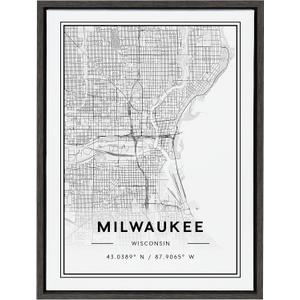 Kate and Laurel Sylvie Milwaukee Modern Map Framed Canvas Wall Art by Jake Goossen, 18x24 Gray, Decorative Map Art for Wall Kate and Laurel Sylvie Milwaukee Modern Map Framed Canvas Wall Art by Jake Goossen, 18x24 Gray, Decorative Map Art for Wall