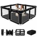 Foldable Playpen for Babies and Toddlers, 50"x50" Portable Play Yard with Mat, Kids Collapsible Play Pen with Sturdy Metal Frame & Mesh Walls, Indoor & Outdoor Baby Fence Play Area (Black, 50"x50")