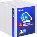 3 Ring Binder 1-1/2 Inch, ViVin Sturdy 1.5"-Slant D Ring Binder with 2 Interior Pockets, Clear View Cover, PVC-Free, Fits 350 Sheets of US Letter Size Paper (6 Pack, White)