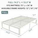 ZTH Full Bed Frame, 14 inch Reinforced Heavy Duty Metal Platform Bed, White