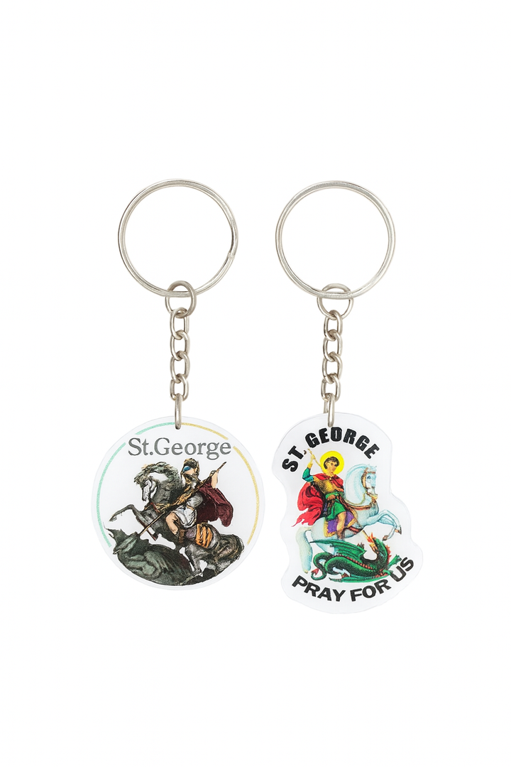 (2 PCS) St. George Keychain - Patron Saint of Courage and Protection. Crafted From Durable, Transparent Acrylic to Inspire Strength, Bravery and Unwavering Faith in Every Battle 2 Inches
