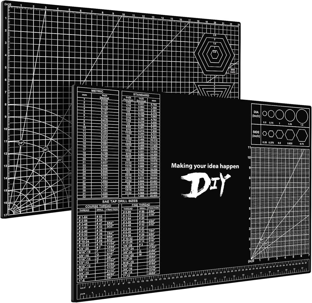 18"x24" Self-Healing Cutting Mat, 3mm Thick PVC Professional Craft Mat with Metric Imperial Conversion & SAE Tap Drill Sizes, Double-Sided Grid Cutting Board for Sewing DIY Crafts