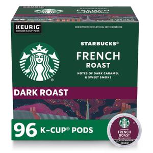 Starbucks K-Cup Coffee Pods, Dark Roast Hot or Iced Coffee, French Roast, 96 Keurig Pods (EXP 05/30/27)