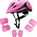 Kids Helmet Knee Elbow Pads Wrist Guard Sport Protective Gear Adjustable Bike Safety Set for Boy Girl 5-12 Years(Pink)
