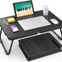 BUYIFY Portable Foldable Laptop Desk for Bed and Couch, Adjustable Lap Desk with Cup Holder and Phone Holder, Ideal for Working, Reading, Writing, and Breakfast (Black)-USA Original Patent