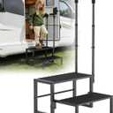 2-Step RV Steps with Handrail, Heavy Duty Anti-Slip Folding Stairs