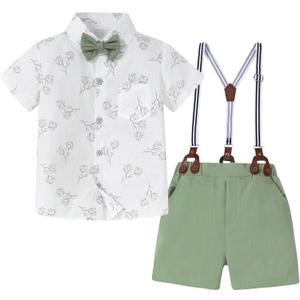 ZOEREA Boy Clothes Kids Formal Suit Summer Short Sleeve Shirt & Shorts Gentleman Outfit 2 Piece Clothing Set 5-10Y (9-10 Years, Green)