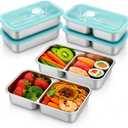 Blacksof 2 Pack Stainless Steel Snack Containers Leakproof Reusable Bento Boxes with Lids for Food Storage, Travel, Work, Outdoor (Clear Lid/Silver Base, Mixed)