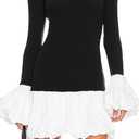 Women's 2025 Fall Dress Sexy Crew Neck Puffy Long Sleeve Bubble Party Club Bodycon Mini Dresses, S
