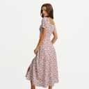 Women Summer Dresses Vintage Square Neck Adjustable Bust Floral Dress Short Puff A-Line Midi Dresses Sleeve (M)
