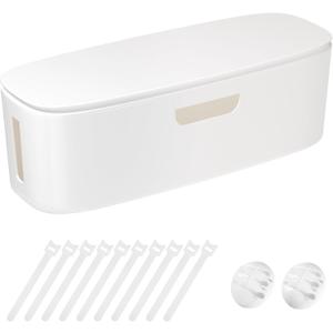 Cable Management Box - Large Cord Organizer Box to Hide Power Strip & Under Desk, TV Computer Wires Cable Organizer Box with Baby Proofs, Desk Cord Organizer for Home/Office - White