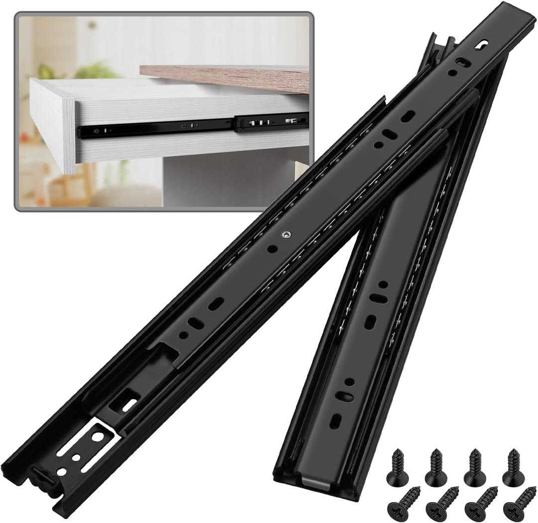 10 Pair Full Extension Ball Bearing Drawer Slides 100 LB Load Capacity Side Mount File Cabinet Rails Dresser Metal Runner Trash Can Kitchen (20 inch, Black)