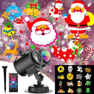Christmas Projector Lights Outdoor Indoor,15W Brighter HD 16 Patterns Christmas Decorations Outdoor Christmas Projector Lights Decoration Holiday Projectors for Outside House