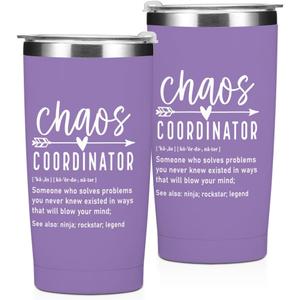 Chaos Coordinator 20 oz Insulated Tumbler Coffee Mug Travel Mug Thermal Cup Birthday Boss Day Appreciation Farewell Gifts Thank You Gifts for Coworker Leader Manager Water Bottle Leak Proof Tumblers (Multi 1040)