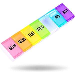 Extra Large Weekly Pill Organizer, 7 Day Pill Box, Travel Pill Case, Daily Pill Dispenser Holder Container for Medicines Vitamin Finish Oil (White)