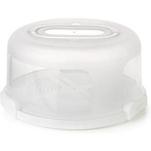 Spesh Round Cake Carrier with Carry Handle 10 Inch Reusable Cake Container Cake Butler with Cutting Grooves PP Plastic Cake Container Diameter 30 x 15 cm (White)