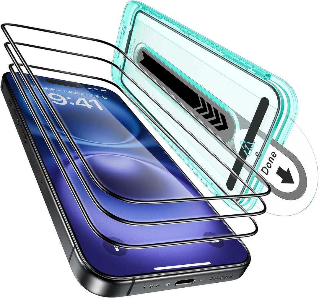 ESR 3 Pack for iPhone 16 /iPhone 15 Screen Protector, [9H Hardness] [Military Grade Shatterproof] Full Coverage Tempered Glass Film with Flawless Fit Tray, HD Clear, Scratch Resistant