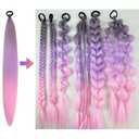 Pink Ombre Braiding Hair Extension for Braids Synthetic Braid Ponytail Extensions with Elastic Tie Fashion Festival Rave Hair Accessories(Pack of 2)