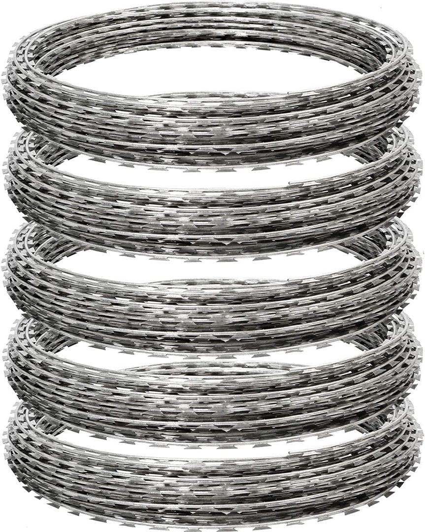 Razor Wire 250FT, Galvanized BTO-22 Razor Wire Fence Stretched Ribbon Barbed Wire Coils for Farm, Fence, Garden