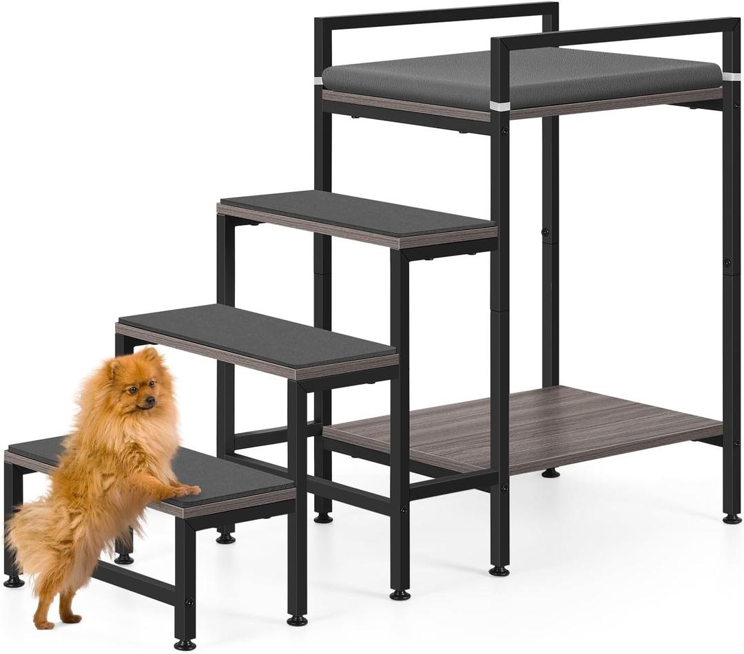 Dog Window Perch Dog Steps for High Beds and Couch, 22''H Non-Slip Stairs for Small Medium Cats, 4 Steps Pet Bunk Bed with Stair, Sturdy Frame