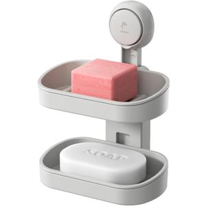 TAILI Double Layer Soap Dish Holder Suction Cup, Strong Sponge Holder for Shower, No Tools Soap Saver for Bathroom, Tub and Kitchen Sink, Shower Accessories, Drill-Free, Removable, Grey (5.8" * 3.7" 2 Tier, Gray)