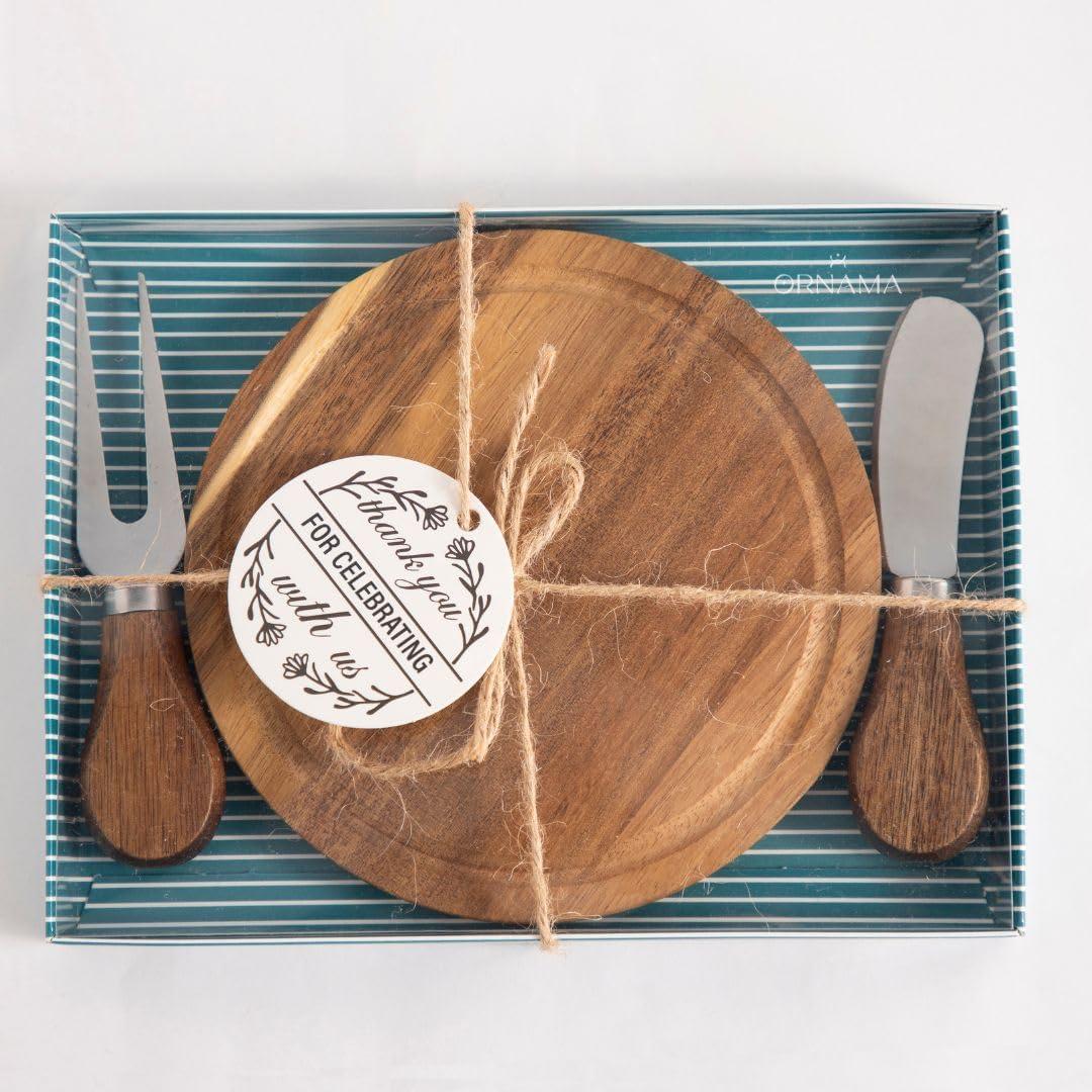 Round Acacia Wood Charcuterie Board, Wooden Serving Platter for Cheese, Appetizers, Tray Gift