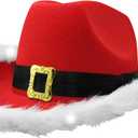 Nicky Bigs Novelties Adult Light Up Santa Claus Christmas Cowboy Hat - Light Up LED Lights Cowgirl Hats - Holiday Western Costume Accessory, Red White, One Size