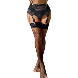 Womens Lace Garter Belts for Thigh Highs Mesh Suspenders Belt 4 Metal Clips Plus Size Thick Garter Lingerie