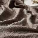 WDCOZY 100% Cotton Muslin Blanket King Size 4-Layer for Bed Breathable Lightweight Soft Large Boho Farmhouse Linen Tassels Ruffle Gauze Blankets 108x90 Inches Brown Mocha Chocolate Coffee Taupe