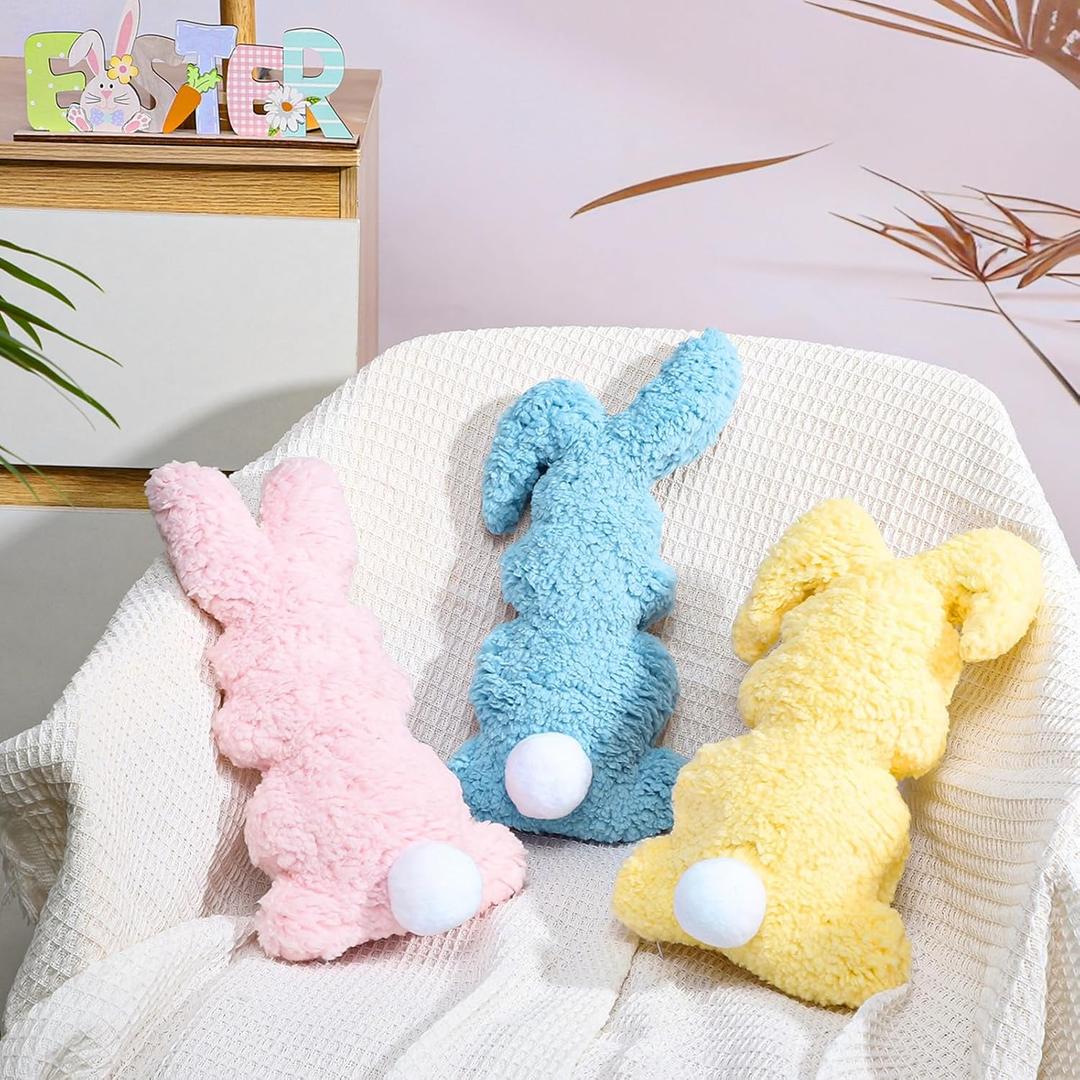 3 Pcs Easter Buuny Throw Pillows, 11.8 Inch Soft Rabbit Shaped Pillow Cushion Plush Happy Easter Decorative Pillow for Couch Bed (Pink, Yellow, Blue)