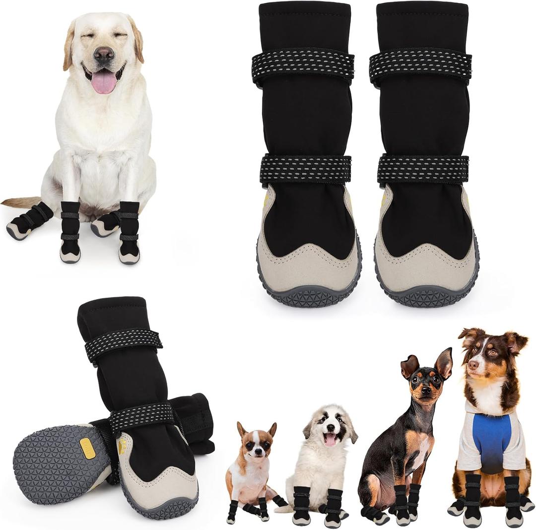 Dog Shoes for Large Small Medium Dogs, Dog Snow Boots Winter, Dog Booties and Paw Protectors to Prevent Licking, Anti-Slip Dog Shoes with Reflective for Hot Pavement,Hardwood Floors, Hiking (Size 7) (Size 7 (For Width 2.6"-2.8"), Thin wool-Black)