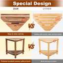 IBosins Corner Shower Stool with Storage Shelf Shower Foot Rest for Shaving Legs Small Bench for Inside Shower to Sit on Bath Seat - Acacia Wood, 12"l*14.5d*13.25"h