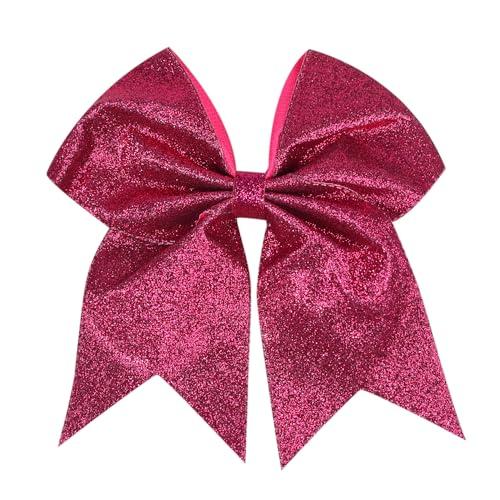 7" Large Glitter Cheer Hair Bows Clip for Girls and woman - Sparkling Hot Pink