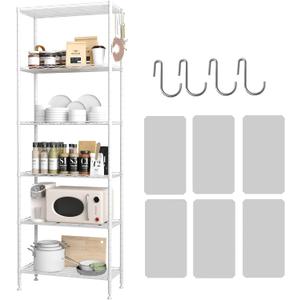 HOMEFORT 6-Shelving Unit, Adjustable Wire Shelving, Metal Wire Shelf with Shelf Liners and Hooks for Kitchen, Closet, Bathroom, Laundry, White, 21" W x 11" D x 69" H