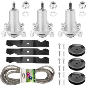 Deck Spindle Blade Belt Kit Includes (3) Spindle 187292 192870, (3) Spindle Pulleys 129861 153535 173436, (3) Blades 187256 187254, (1) Deck Belt 196103 for Husqvarna YTH2454 LGT2654 LGT2554 GTH 2654