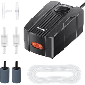 Pawfly Aquarium Air Pump Oxygen Pump for 10-200 Gallon Fish Tanks Buckets Dual Outlet Adjustable Ultra Quiet Aerator Pump with Accessories