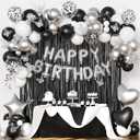 Black and Silver Birthday Decorations for Men Women, Black White Silver Confetti Balloons Happy birthday Banner Butterfly Fringe Curtains for 21st 25th 27th 30th Birthday Decorations