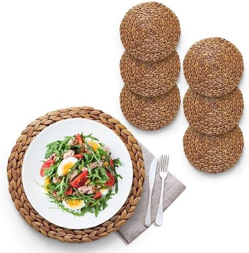 (Sizes:11.8"-13.5''-15") BLUEWEST Round Woven Placemats, 13.5'' Natural Wicker Straw Mats (Pack of 6), Hand-Braided Non-Slip & Heat Resistant Table Setting for Dining Table