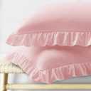 KKJIAF Ruffle Pillow Cases Queen Size Set of 2, Ruffled Pillow Covers with Envelope Closure, Wrinkle Resistant Pillowcases 20" x 30", Ruffled Pillow Shams, Light Pink