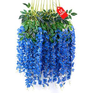 ZEBMOON 24 Pack Royal Blue Wisteria Hanging Flowers, 3.4 Ft Fake Hanging Flowers, Artificial Wisteria Garland Vines for Wedding Room Backdrop Outdoor Patio Garden Decoration