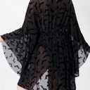 WDIRARA Women's Goth Sheer Kimono Lightweight Cardigan Cover Up Kimono Vacation Summer Beachwear (Black, M)