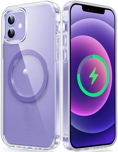FNTCASE for iPhone 12 Clear Case: for iPhone 12 Pro Magnetic Military Grade Drop Protection Anti Yellowing Cell Phone Cover - Rugged Durable Shockproof Protective Bumper(Purple)