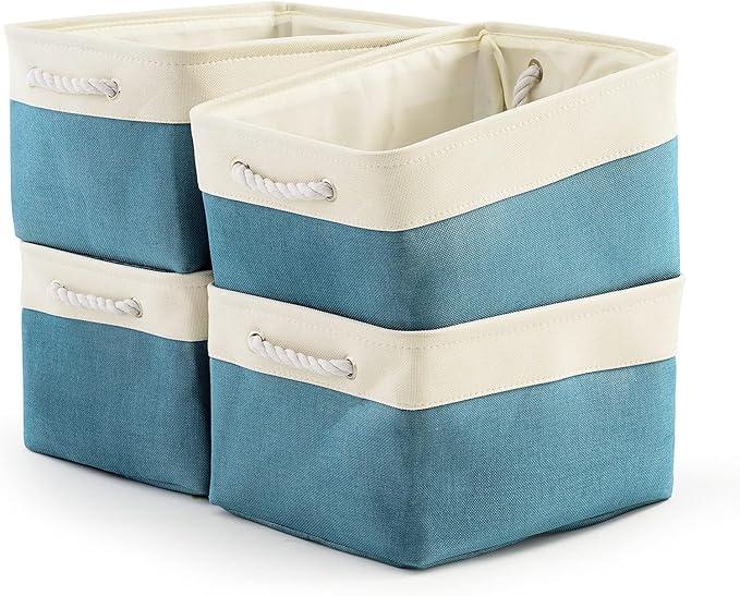 3Packs Closet Storage Bins, Extra Large Canvas Cloth Storage Bins Shelf Fabric Storage Basket with Drawstring Closure Collapsible Organizing Baskets for Playroom Yarn Towels Dog Cats Baby Toys (BLUE)