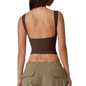QINSEN Women's Sexy Open Back Sleeveless Crop Tank High Neck Slim Fit Cropped Tee Shirt Y2k Tops (Medium)