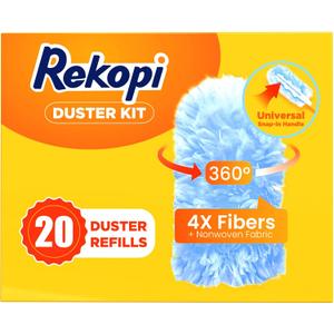 Heavy Duty Duster Refills for Swiffer Duster, 20 Count Duster Refills with 1 Handle, Multisurface 360° Dusters with 4X Microfibers, Unscented Disposable Dusters for Cleaning