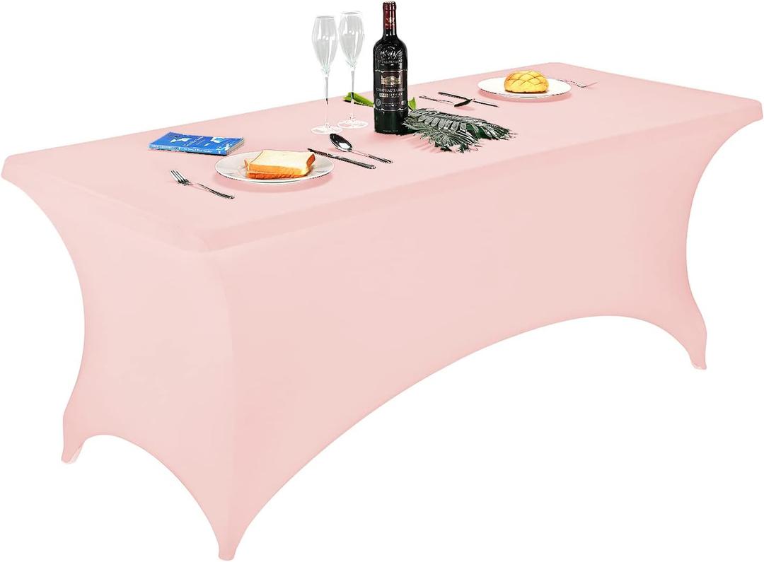 FORLIFE Spandex Table Covers 6ftFitted Tablecloth for 6ft Rectangular Tables, Stretch Patio Table Covers, Universal Spandex Table Cover for Wedding, Banquet, Party (6ft, Blush Pink)