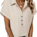 Bebonnie Women's Button Down Shirts Short Sleeve Dress Shirts Collared Work Office Blouses (Beige)